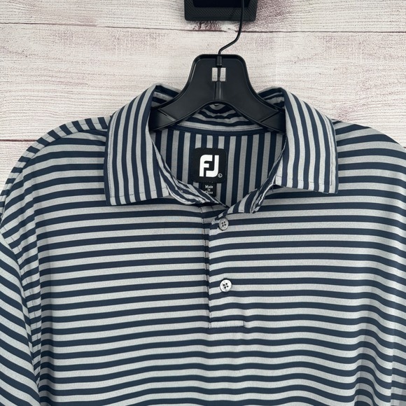 FootJoy Golf Polo Shirt Striped Performance Athletic Gray Black Mens‎ Size Large - Picture 2 of 9